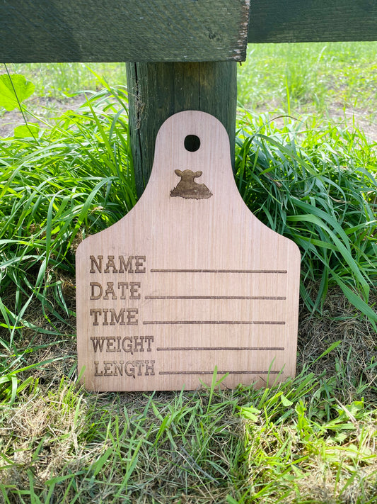 Wood Baby Announcement Ear Tag