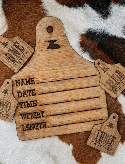 Wood Baby Announcement Ear Tag