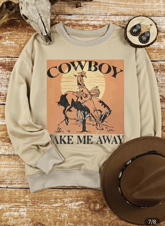 •COWBOY Take Me Away Graphic Print Pullover Sweatshirt *Pre Order*