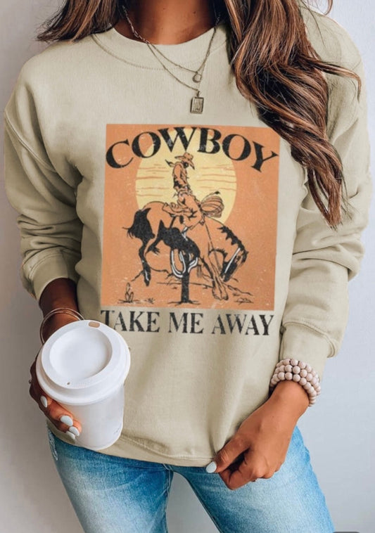 •COWBOY Take Me Away Graphic Print Pullover Sweatshirt *Pre Order*