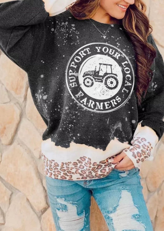 •Tractor Letter Graphic Leopard Color Block Sweatshirt *Pre Order*